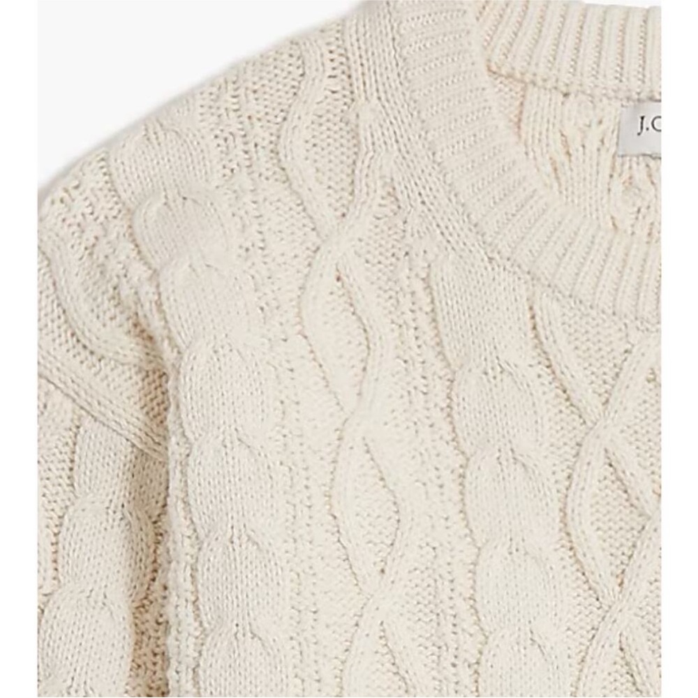 SOLD!‼️J Crew Cable Knit Sweater S cream Crew Womens BT229 Fisherman 100% cotton - Picture 2 of 7